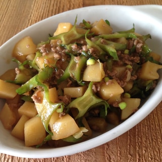 四角豆とじゃが芋のそぼろ煮♪